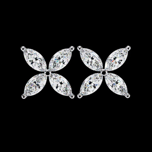 0.88 TCW Contemporary Luxury Marquise Cut Moissanite Diamond Four Petal Floral Stud Earring