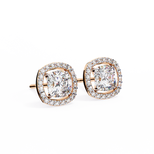 Round Cushion Halo Stud Earrings - view 3