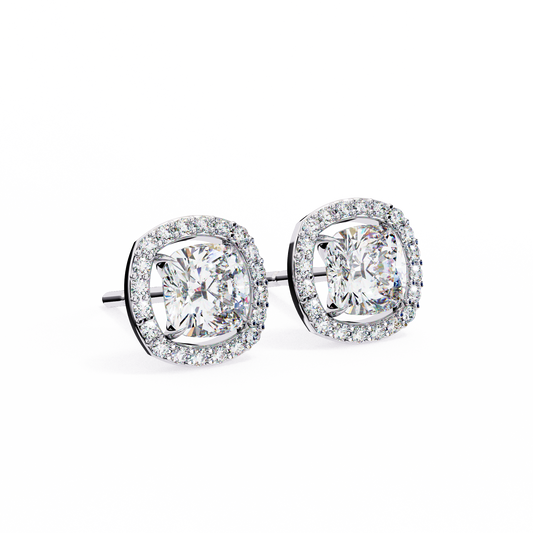 Round Cushion Halo Stud Earrings - view 4