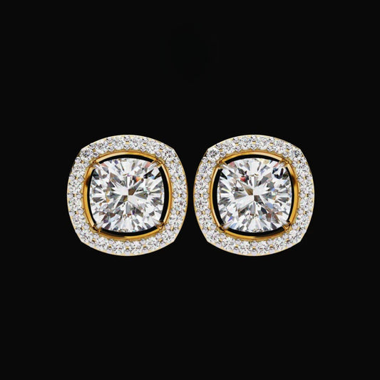 0.97 CT Exquisite Lab Grown Cushion Halo Stud Earrings Featuring Round Brilliant Center Stones