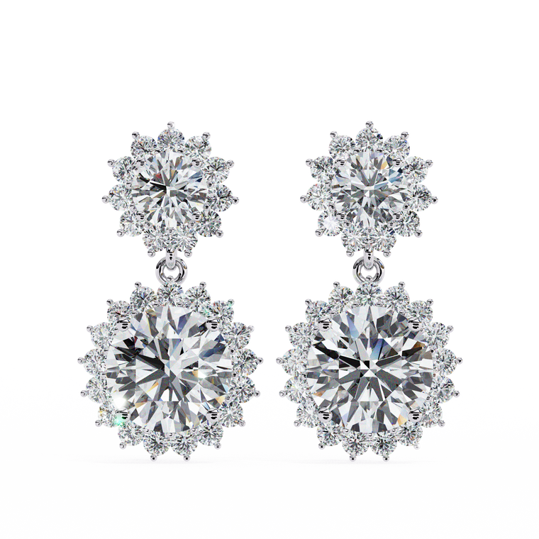 Sunburst Floral Halo Round Brilliant Drop Earring - view 2