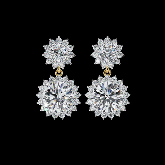 1.37 TCW Sunburst Floral Halo Round Brilliant Cut Moissanite Diamond Drop Earring