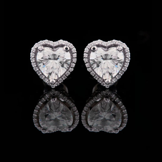1.50 CT Heart Shaped Halo Moissanite Diamond Stud Earrings with Center Stones and Sparkling Accent Border for a Romantic