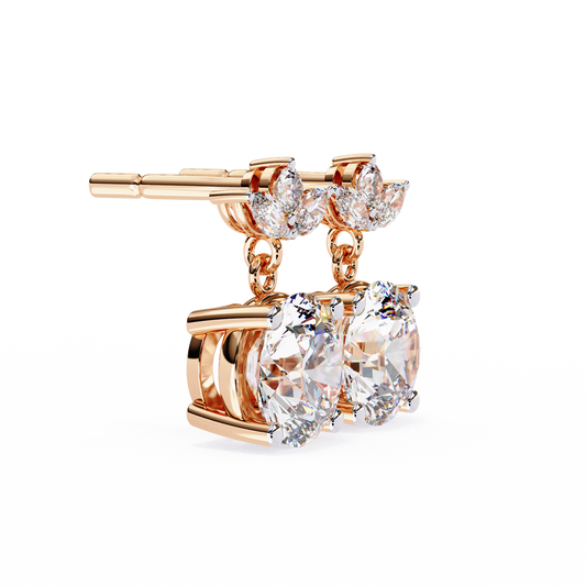 Round Cut Drop Earrings with Marquise Floral Top - view 3