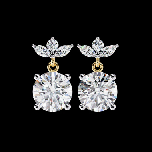1.84 CT Luxury Round Cut Moissanite Diamond Drop Earrings with Marquise Cut Crystal Floral Top Cluster