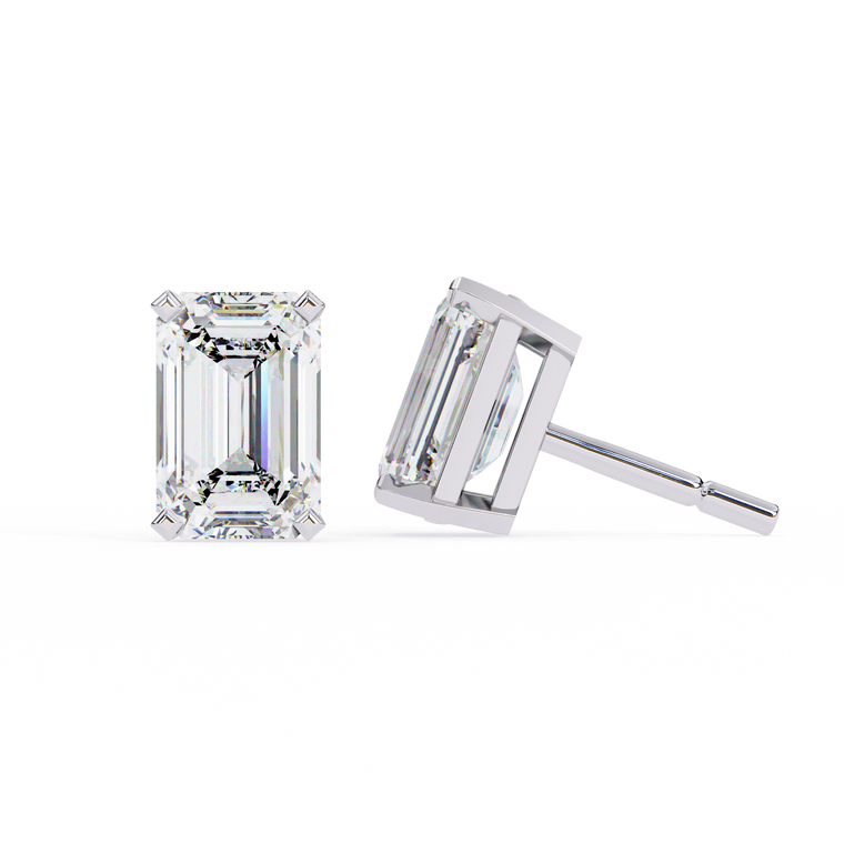 Emerald Cut Corner Prong Earrings - view 2