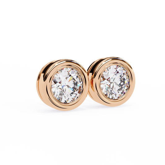 Round Bezel Set Stud Earrings - view 3