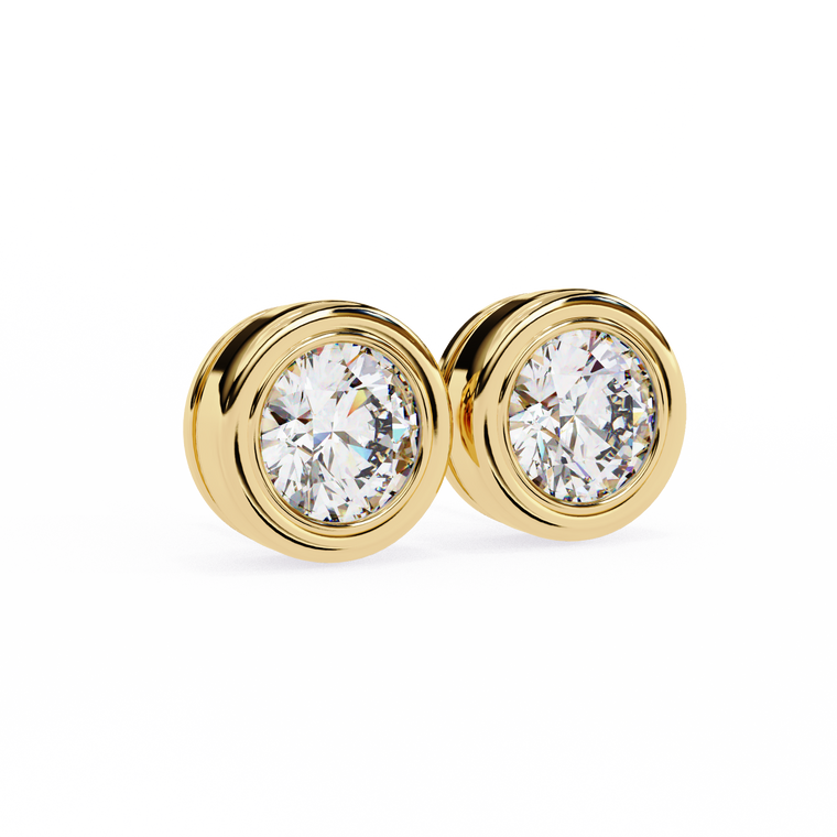 Round Bezel Set Stud Earrings - view 2
