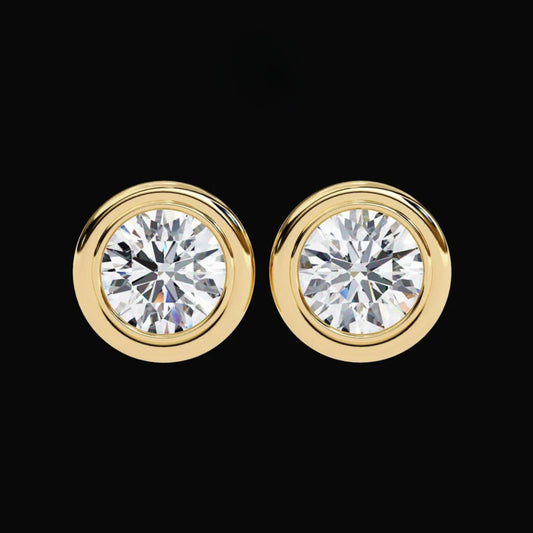 2.57 TCW Premium Bezel Set Gold Stud Earrings with Sparkling Round Lab Grown Stones for Everyday Luxury