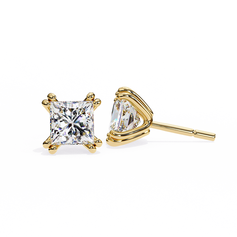Princess Cut Prong Set Stud Earrings - view 2