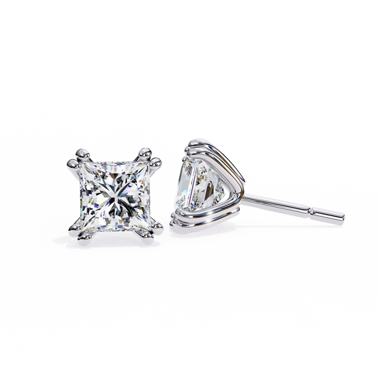 Princess Cut Prong Set Stud Earrings - view 4