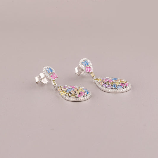 Rainbow Colored Diamond Teardrop Dangle Earrings - view 4