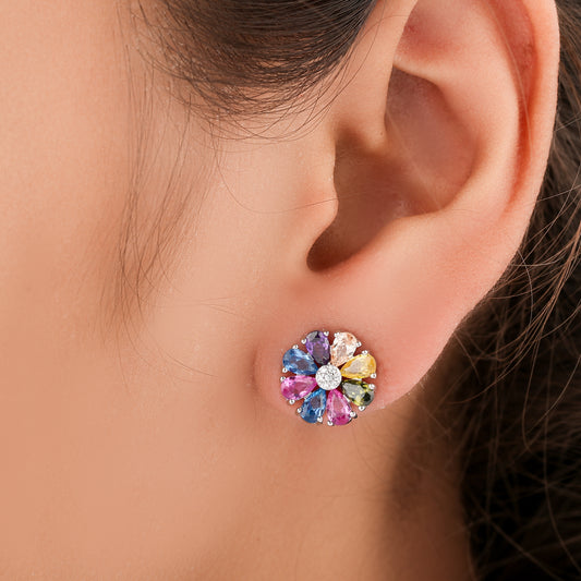 Luxury Rainbow Natural Sapphire Diamond Dangle Earrings By Ivevar Fine Jewelry