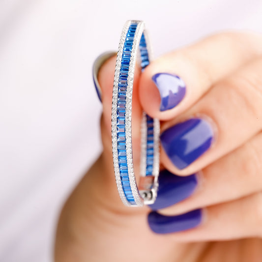 Baguette Sapphire Gemstone Hoop Earrings - view 3