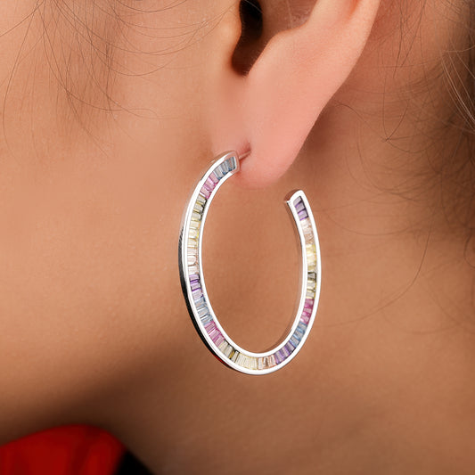 Luxury Rainbow Natural Sapphire Diamond Hoop Earrings By Ivevar Fine Jewelry