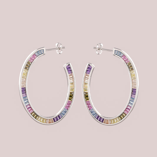 Luxury Rainbow Natural Sapphire Diamond Hoop Earrings By Ivevar Fine Jewelry