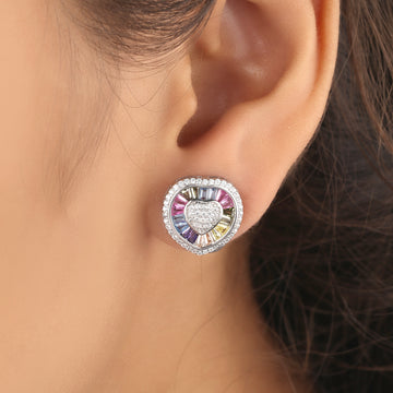 Mesmerizing Rainbow Natural Sapphire Earrings Diamond Accents By Ivevar Couture