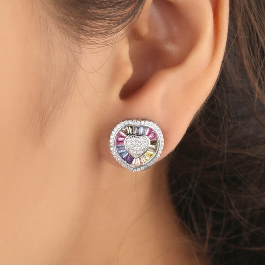 Mesmerizing Rainbow Natural Sapphire Earrings Diamond Accents By Ivevar Couture