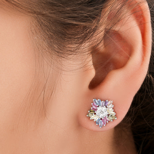 Platinum Halo Earrings  Natural Rainbow Sapphire Center Diamond Frame By Ivevar