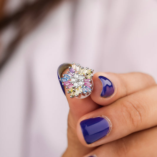 Sapphire Starburst Diamond Cluster Stud Earrings - view 3
