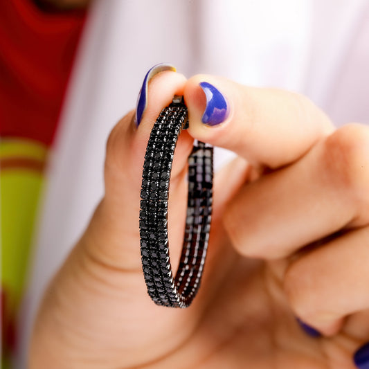 Black Diamond Triple Row Pave Hoop Earrings - view 3