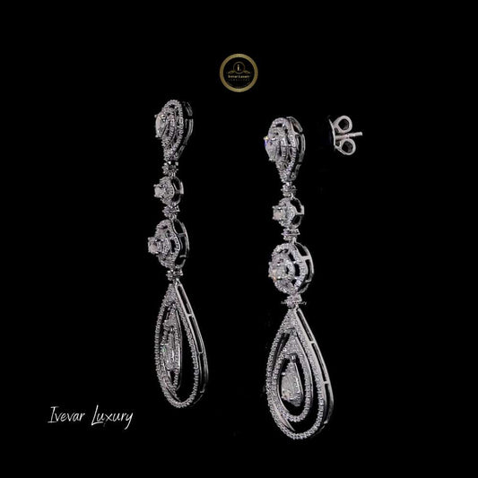 14K Gold Natural Diamond Tear-Drop Dangle Earrings Custom Designer Piece - view 2