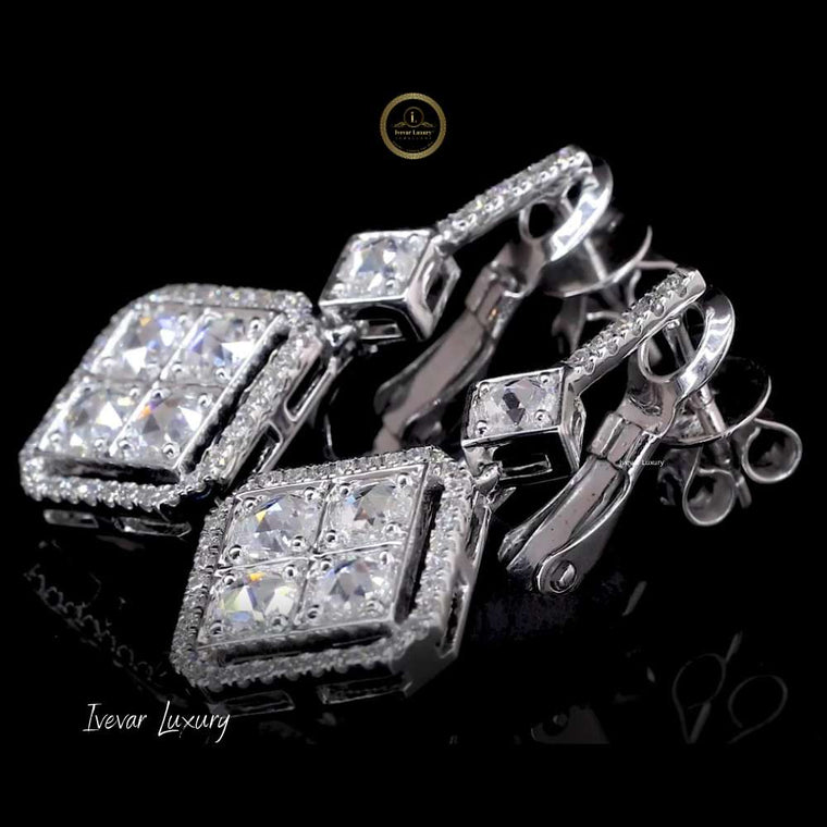 14K Gold Sparkling Rose Cut Natural Diamond Cluster Drop Earrings - view 2