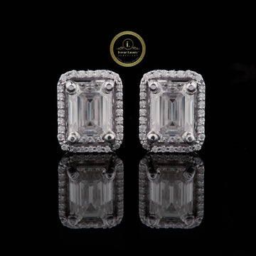 Emerald Cut D Color VVS Moissanite Diamond 925 Sterling Silver Stud Earrings by Ivevar