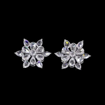 Handcrafted 14K Gold Petal Cluster Earrings with Rose Cut Diamonds By Ivevar