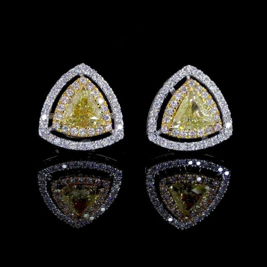 Natural Yellow Diamond Trillion Stud Earrings in 14K Gold By Ivevar