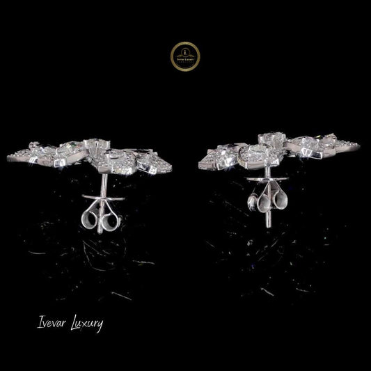 Statement 14K Gold Floral Stud Earrings Rose Cut Diamond Design - view 2