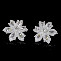 Statement 14K Gold Floral Stud Earrings Rose Cut Diamond Design By Ivevar