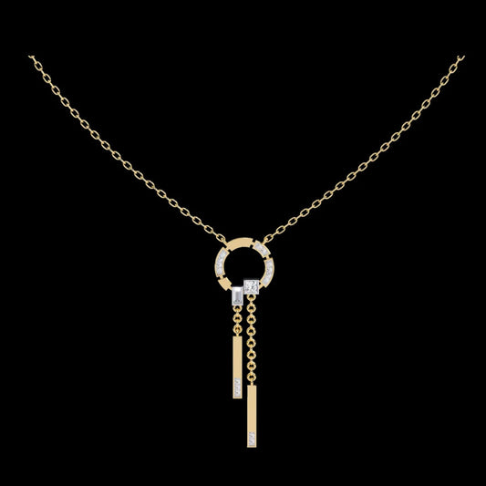 0.38 TCW Luxury Geometric Chain Lab Grown Necklace with Modern Circular Centerpiece and Dangled Bar Charms