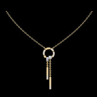 0.38 TCW Luxury Geometric Chain Moissanite Necklace with Modern Circular Centerpiece and Dangled Bar Charms