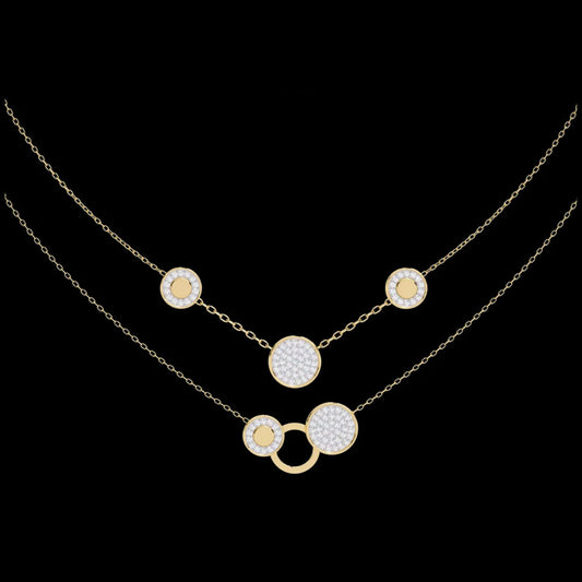 0.44 TCW Twilight Orbit Double Layer Lab Grown Necklace with Sparkling Pave and Polished Circle Accents