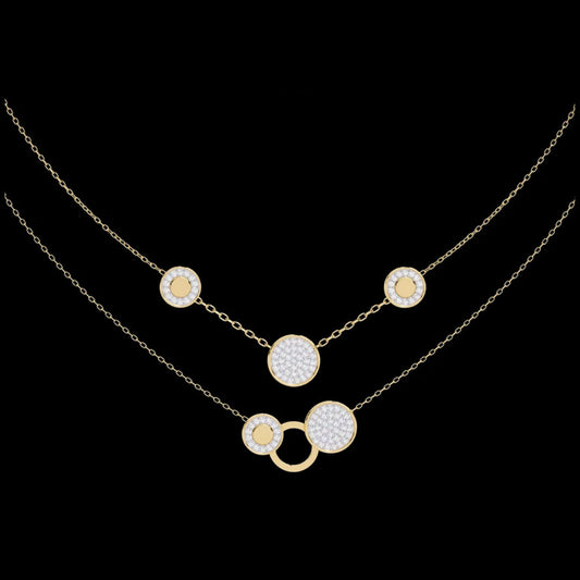 0.44 TCW Twilight Orbit Double Layer Moissanite Necklace with Sparkling Pave and Polished Circle Accents