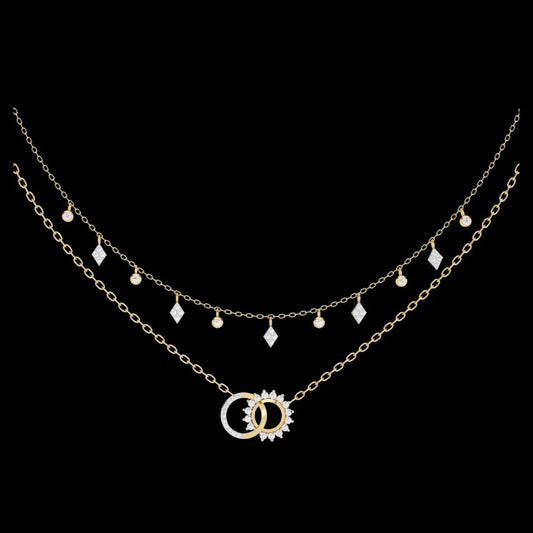 0.47 TCW Elegant Round Cut Moissanite Diamond Dual Layer Necklace with Moon Pendants and Dangling Accents