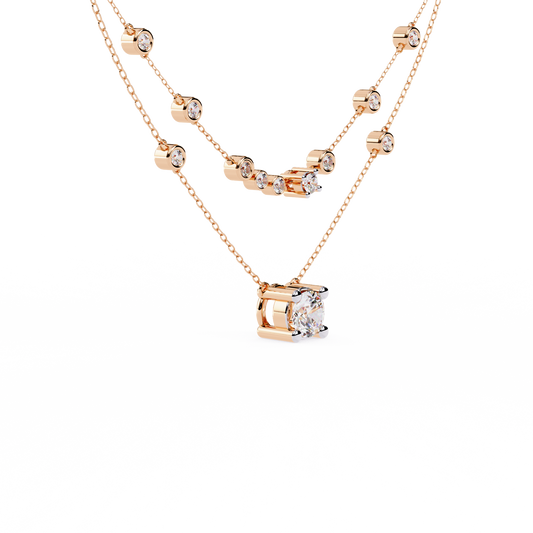 Double Layer Necklace with Round Solitaire - view 3