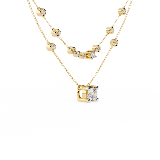 Double Layer Necklace with Round Solitaire - view 2