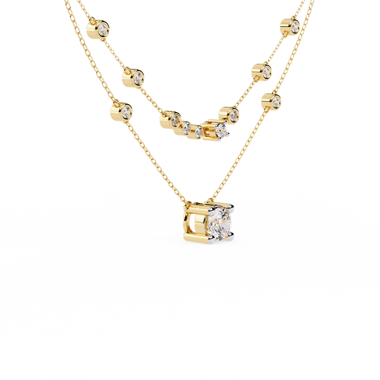 Double Layer Necklace with Round Solitaire - view 2