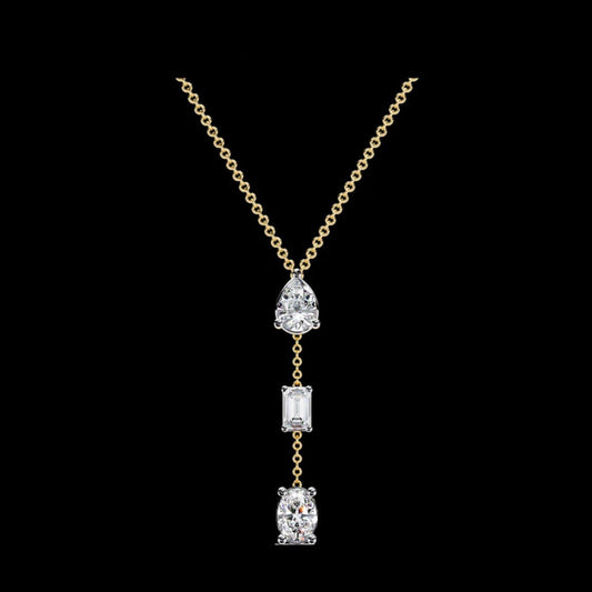 1.54 TCW Stylish Three Stone Diamond Drop Necklace Exquisite Chain with Lab Grown Diamonds for Gift