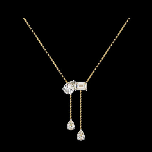 1.59 TCW Elegance Lab Grown Diamond Drop Necklace Pear and Emerald Cut Dual Pendant on Fine Chain