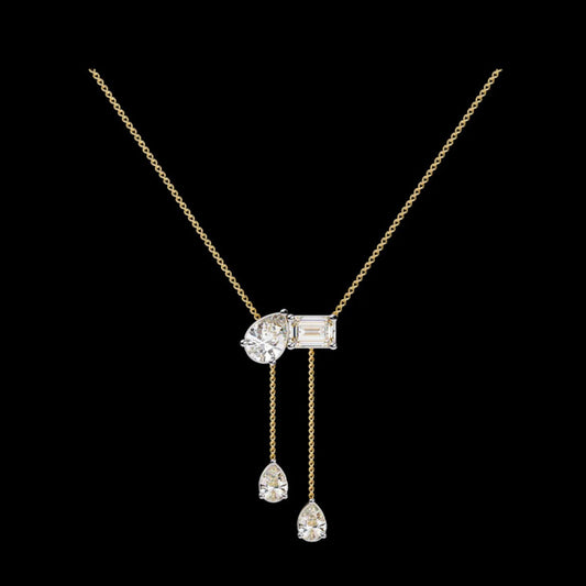1.59 TCW Elegance Moissanite Diamond Drop Necklace Pear and Emerald Cut Dual Pendant on Fine Chain