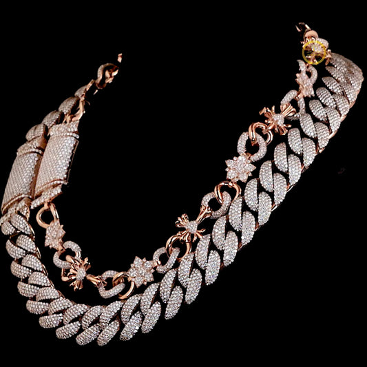 Full Pave Set Crescent Motif Link Chain Necklace Covered in Moissanite - view 2