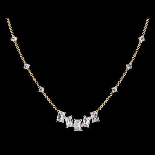 2.78 CT Luxury Diamond Necklace Exquisite Emerald and Round Cut Lab Grown Diamonds on a Luxe Chain