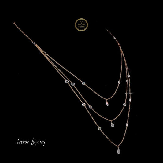 14K Gold Multi Layer Necklace with Natural Rose Cut Diamonds - view 3