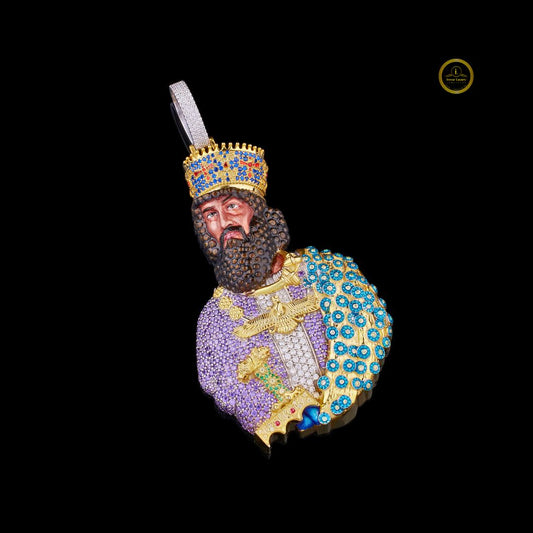 Custom 3D Royal King Moissanite Multi Tone Portrait Pendant - view 4