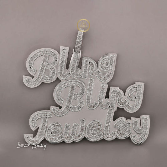 Iced-Out Custom Baguette Lab Diamond Bling Bling Jewelry Script Pendant - view 3