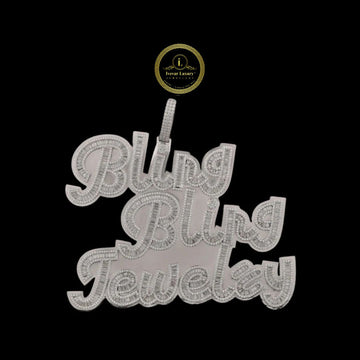 Custom Bling Bling Jewelry Moissanite Diamond Script Pendant in White Gold Silver By Ivevar