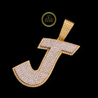 Custom Initial J Moissanite Diamond Iced Out Pendant In 14K Yellow Gold Silver By Ivevar
